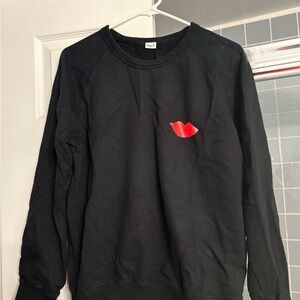 Clare V. Black Crewneck Sweatshirt with Red Lips